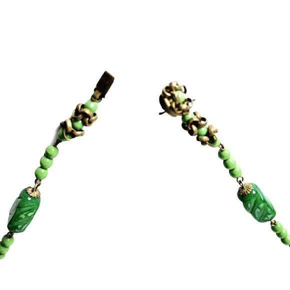 Art Deco Jadeite Beaded Necklace 36" Gold Tone VTG VGC! - Picture 6 of 10